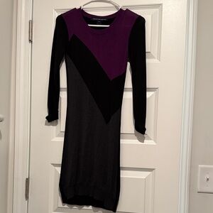 French Connection Black and Purple Long Sleeve Dress
